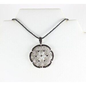 Sterling Silver Black Patina Flower Necklace 16 inch chain